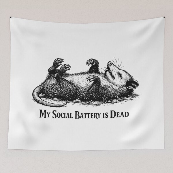 Item preview, My Social Battery Is Dead – Funny Opossum Dark Humor Vintage Engraving designed and sold by LuxeBuzz.