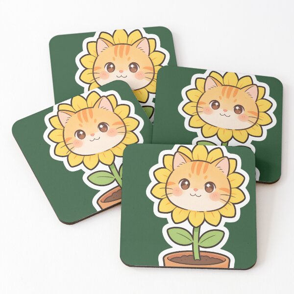 Item preview, Cute Sunflower Cat in Flower Pot Kawaii Cartoon Sticker designed and sold by OksArtStudio.