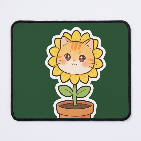 Item preview, Cute Sunflower Cat in Flower Pot Kawaii Cartoon Sticker designed and sold by OksArtStudio.