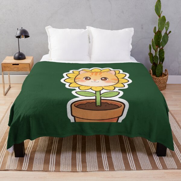 Item preview, Cute Sunflower Cat in Flower Pot Kawaii Cartoon Sticker designed and sold by OksArtStudio.