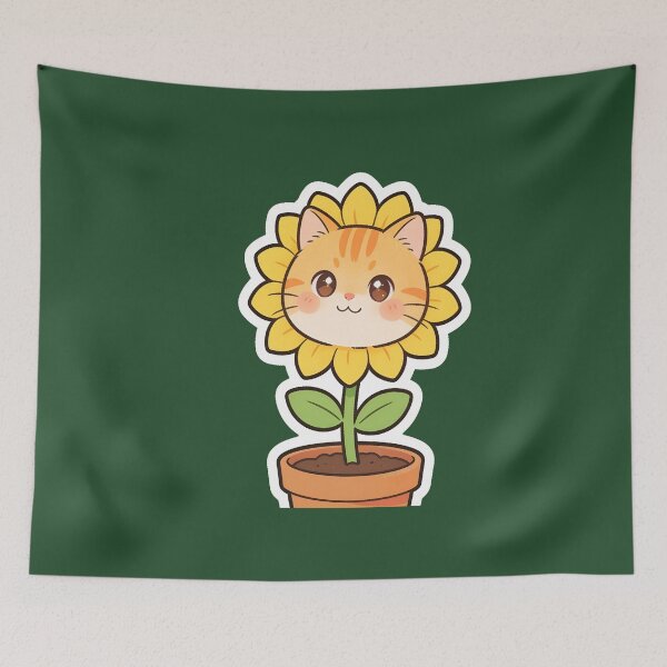 Item preview, Cute Sunflower Cat in Flower Pot Kawaii Cartoon Sticker designed and sold by OksArtStudio.