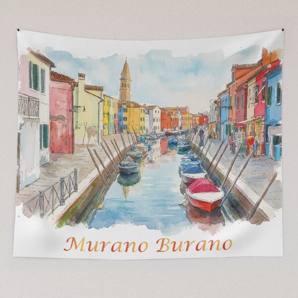 Item preview, Murano and Burano Islands Venice Italy Watercolor Art designed and sold by NareArt.