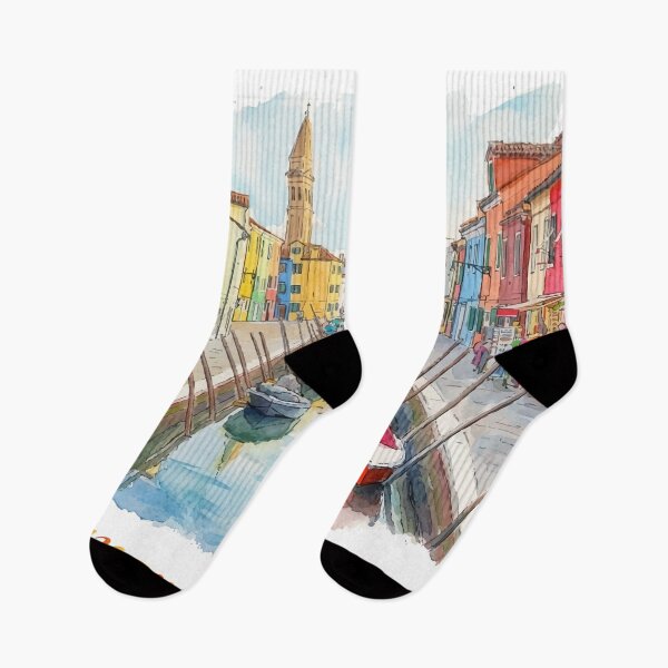 Item preview, Murano and Burano Islands Venice Italy Watercolor Art designed and sold by NareArt.