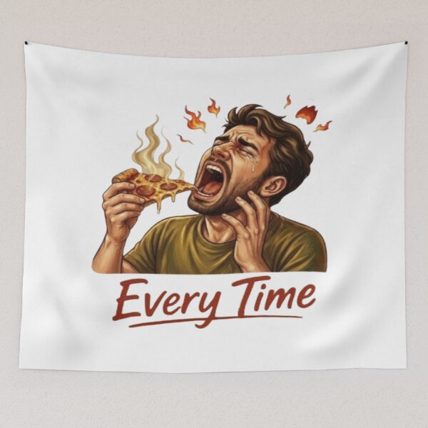 Item preview, Every Time Hot Pizza Burn – Funny Crying Guy Eating Spicy Slice Graphic designed and sold by Northern Glow Art.