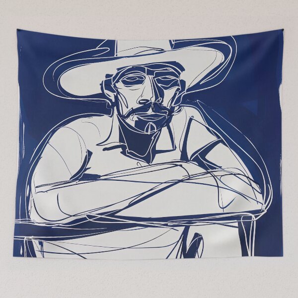 Item preview, Cuban man, portrait - Blue Abstract Art designed and sold by shadow-bloom.