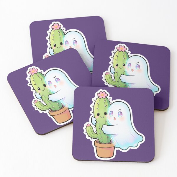 Item preview, Cute Ghost Hugging Cactus Kawaii Cartoon Halloween Sticker designed and sold by OksArtStudio.
