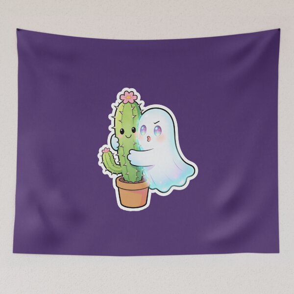 Item preview, Cute Ghost Hugging Cactus Kawaii Cartoon Halloween Sticker designed and sold by OksArtStudio.