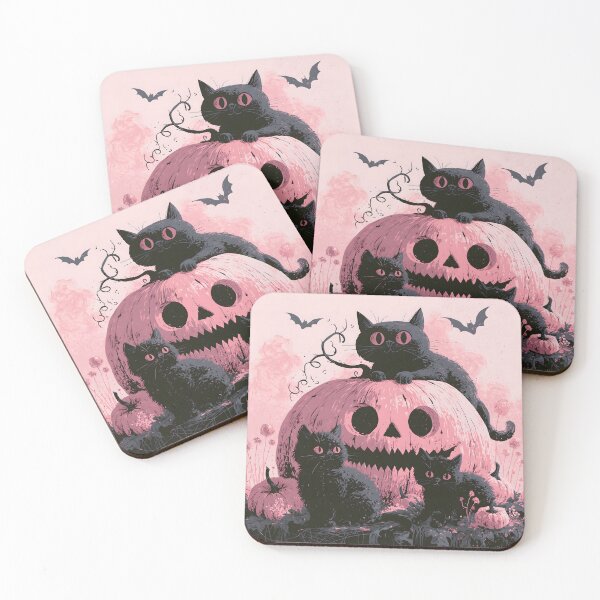 Item preview, Pink Pumpkin Pastel Goth Black Cats Pastelween Halloween Art designed and sold by GrinGalore.