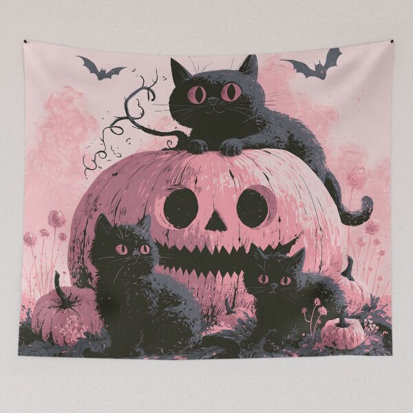 Item preview, Pink Pumpkin Pastel Goth Black Cats Pastelween Halloween Art designed and sold by GrinGalore.