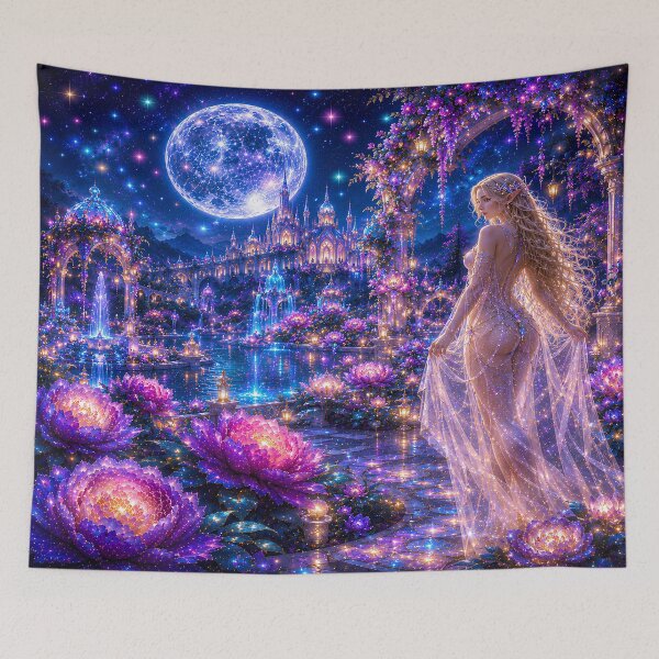 Item preview, Fantasy Bedding Comforter - Blue Moon Elven Garden Bedroom Decor designed and sold by DigiArt8Design.
