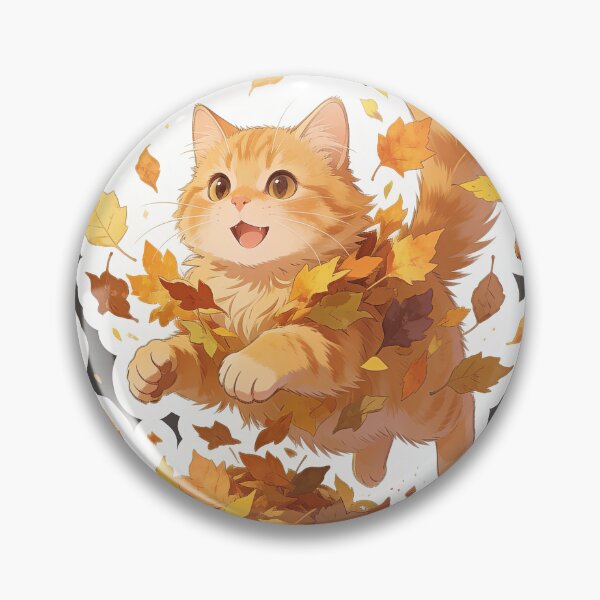 Item preview, Cute Ginger Cat Jumping into Autumn Leaves Cartoon Fall Sticker designed and sold by OksArtStudio.