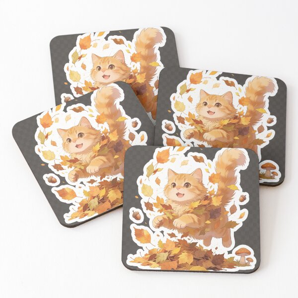 Item preview, Cute Ginger Cat Jumping into Autumn Leaves Cartoon Fall Sticker designed and sold by OksArtStudio.