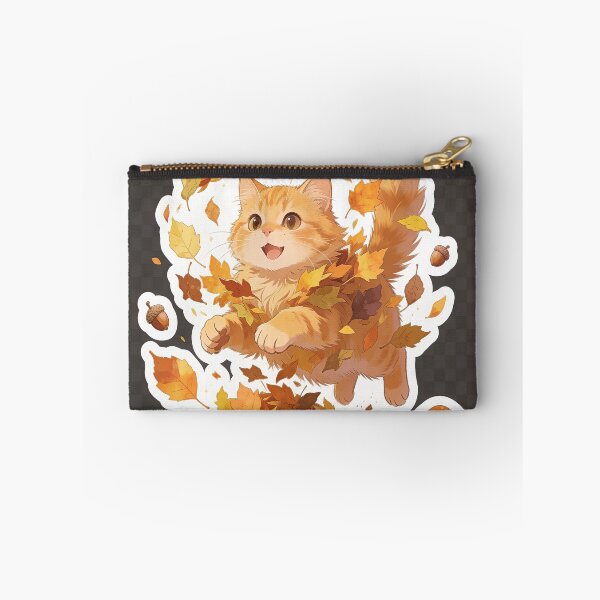 Item preview, Cute Ginger Cat Jumping into Autumn Leaves Cartoon Fall Sticker designed and sold by OksArtStudio.