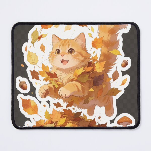 Item preview, Cute Ginger Cat Jumping into Autumn Leaves Cartoon Fall Sticker designed and sold by OksArtStudio.
