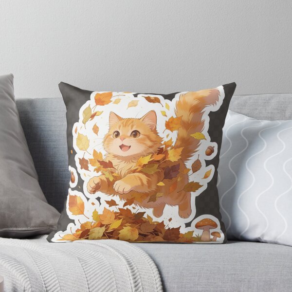 Item preview, Cute Ginger Cat Jumping into Autumn Leaves Cartoon Fall Sticker designed and sold by OksArtStudio.