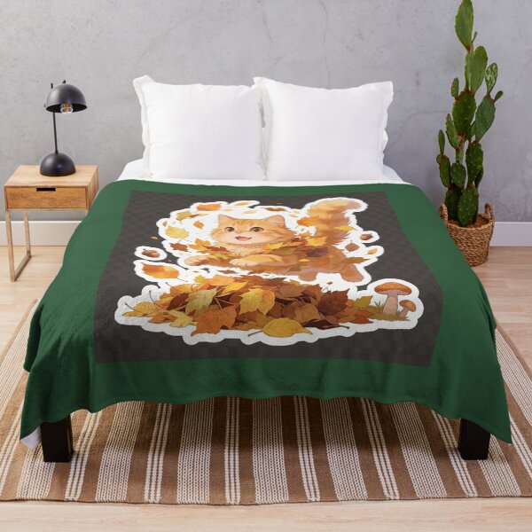 Item preview, Cute Ginger Cat Jumping into Autumn Leaves Cartoon Fall Sticker designed and sold by OksArtStudio.
