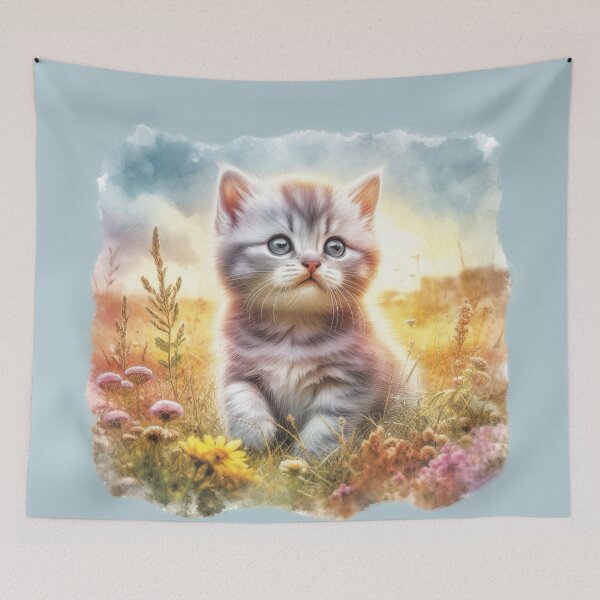 Item preview, Whimsical Watercolor Kitten in Wildflowers | Cute Floral Cat Art designed and sold by Rocket&Stars.