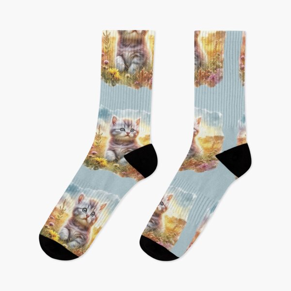Item preview, Whimsical Watercolor Kitten in Wildflowers | Cute Floral Cat Art designed and sold by Rocket&Stars.