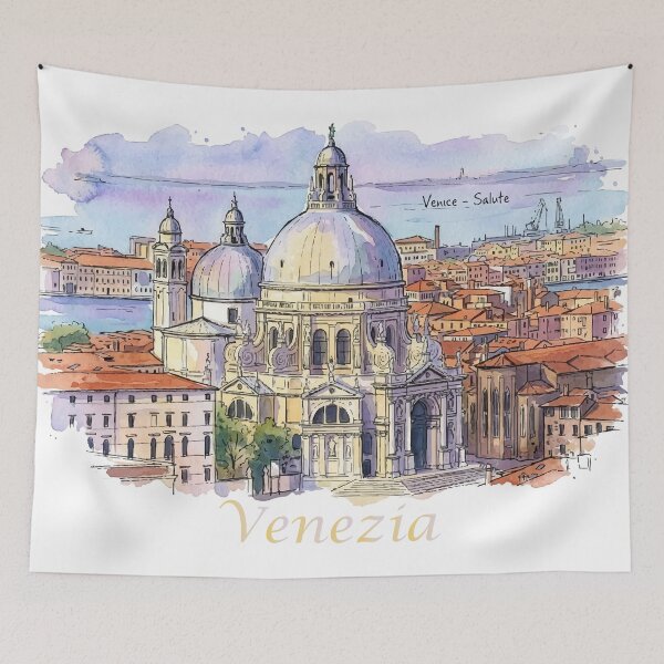 Item preview, Venice Italy Santa Maria della Salute Basilica Watercolor Art designed and sold by NareArt.