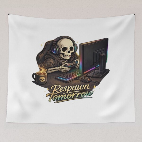 Item preview, Respawn Tomorrow Skeleton Gamer – Funny Sleep Deprived Gaming Quote Graphic designed and sold by Northern Glow Art.