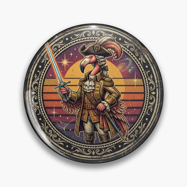 Item preview, Retro Noble Pirate Flamingo Vintage Badge designed and sold by DuckOddity.