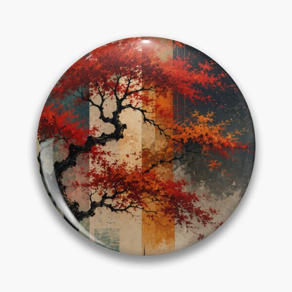 Item preview, Japanese Autumn Maple Tree Blood Moon Pagoda Lake Graphic designed and sold by PACS0011.