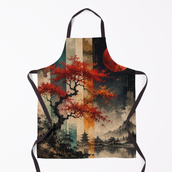 Item preview, Japanese Autumn Maple Tree Blood Moon Pagoda Lake Graphic designed and sold by PACS0011.