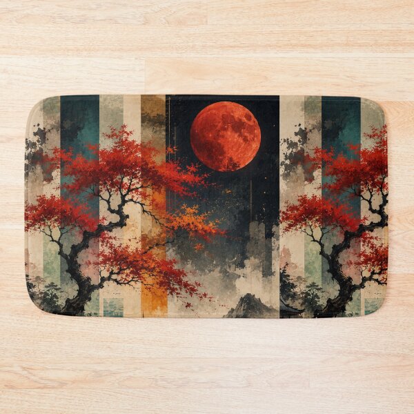 Item preview, Japanese Autumn Maple Tree Blood Moon Pagoda Lake Graphic designed and sold by PACS0011.