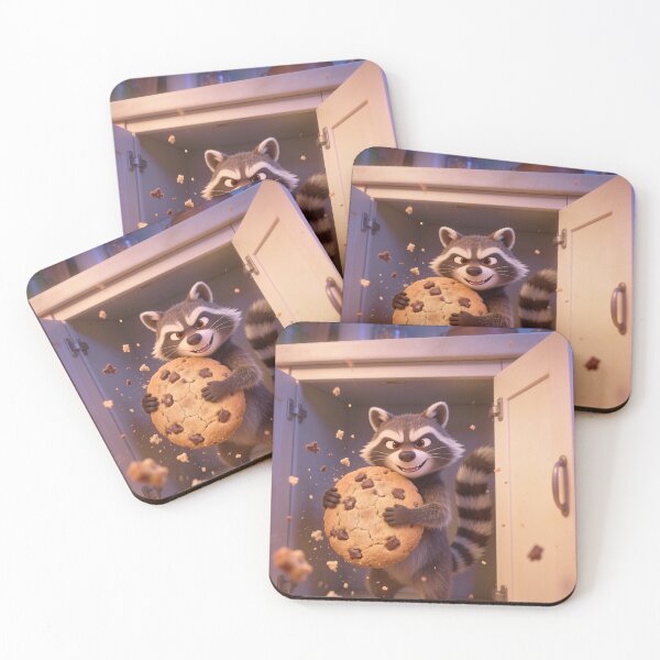 Item preview, Cute Raccoon Stealing Giant Cookie Funny Cartoon Sticker designed and sold by OksArtStudio.