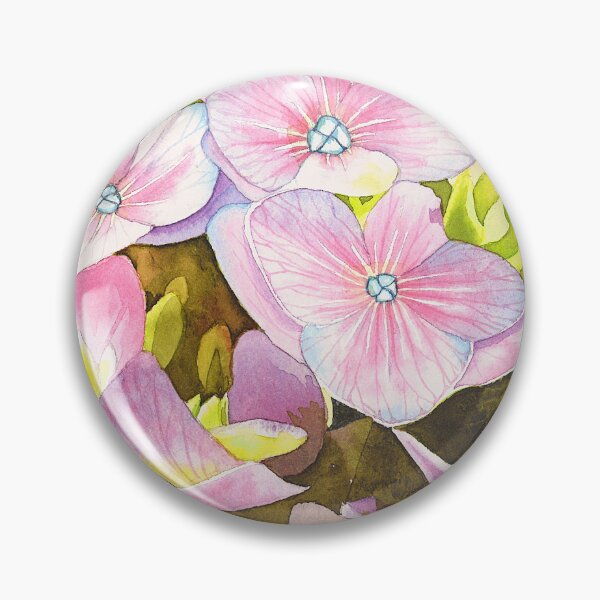 Artikelvorschau, Aquarell-Blumenbild mit rosa Hortensien entworfen und verkauft von Cobalt Blue Watercolors.