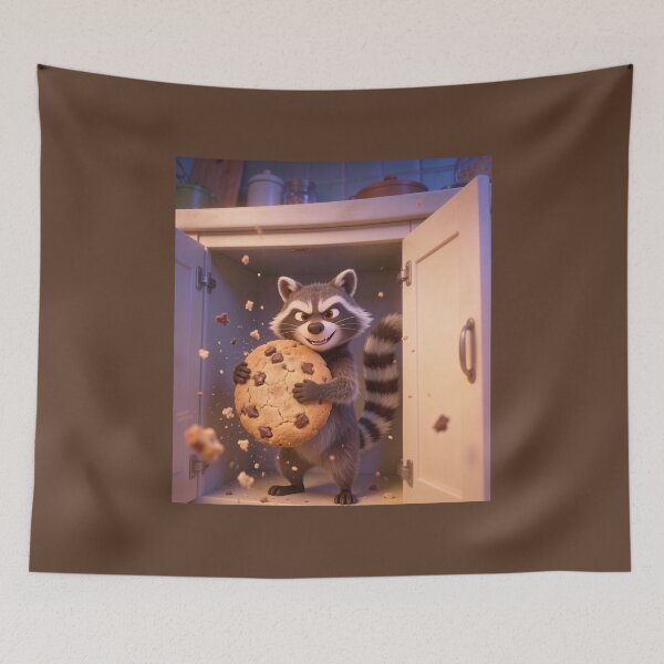 Item preview, Cute Raccoon Stealing Giant Cookie Funny Cartoon Sticker designed and sold by OksArtStudio.