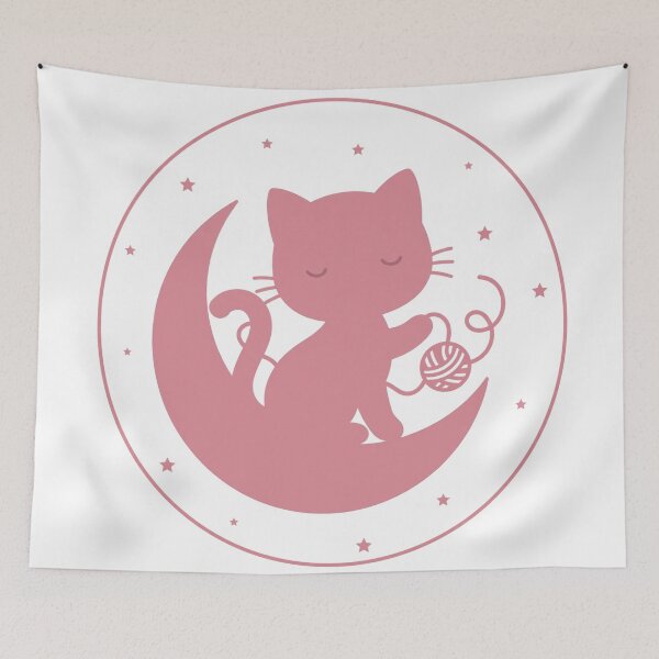 Item preview, Cat with Ball of Yarn on Pink Moon for Knitters designed and sold by FantasyPearl.