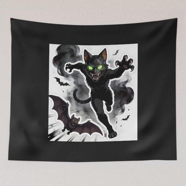 Item preview, Scary Black Cat Monster Halloween Cartoon Sticker designed and sold by OksArtStudio.