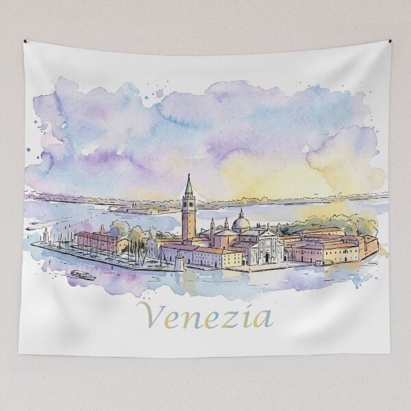 Item preview, Venice Italy San Giorgio Maggiore Island Watercolor Art designed and sold by NareArt.
