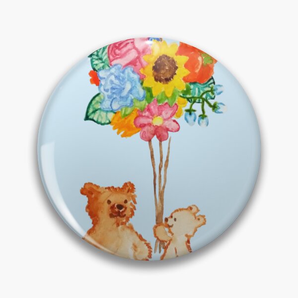 Item preview, Two Cute Bears With Flower Balloons Cute Gift Children Watercolor Hand Painted Baby Blue Background designed and sold by BOKEbyTC.