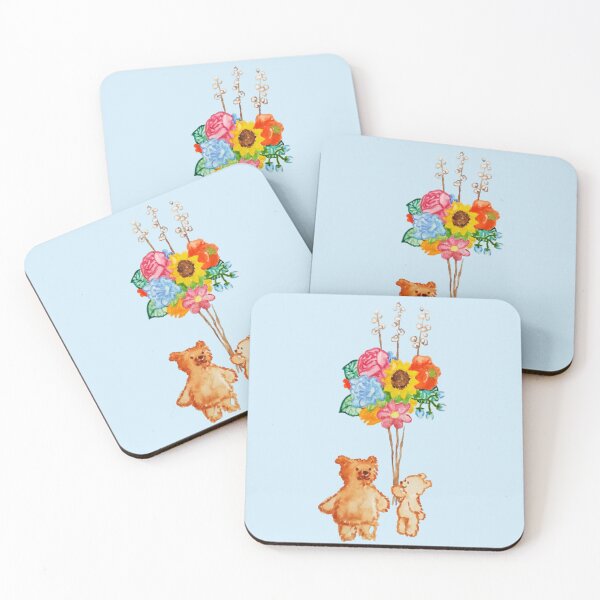 Item preview, Two Cute Bears With Flower Balloons Cute Gift Children Watercolor Hand Painted Baby Blue Background designed and sold by BOKEbyTC.
