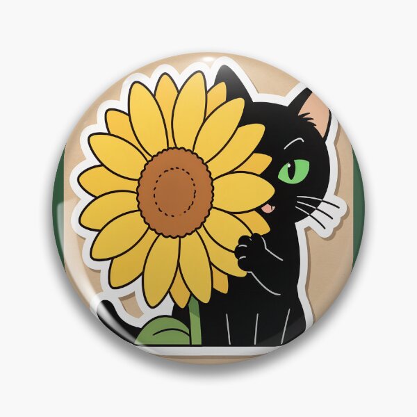 Item preview, Cute Black Cat Peeking Behind Sunflower Kawaii Sticker designed and sold by OksArtStudio.