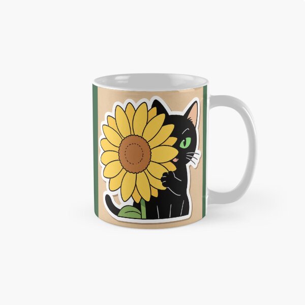 Item preview, Cute Black Cat Peeking Behind Sunflower Kawaii Sticker designed and sold by OksArtStudio.