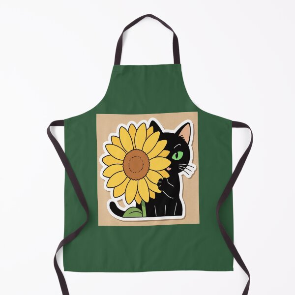 Item preview, Cute Black Cat Peeking Behind Sunflower Kawaii Sticker designed and sold by OksArtStudio.