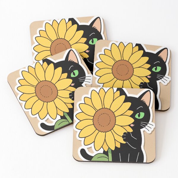 Item preview, Cute Black Cat Peeking Behind Sunflower Kawaii Sticker designed and sold by OksArtStudio.