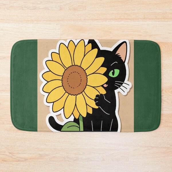 Item preview, Cute Black Cat Peeking Behind Sunflower Kawaii Sticker designed and sold by OksArtStudio.