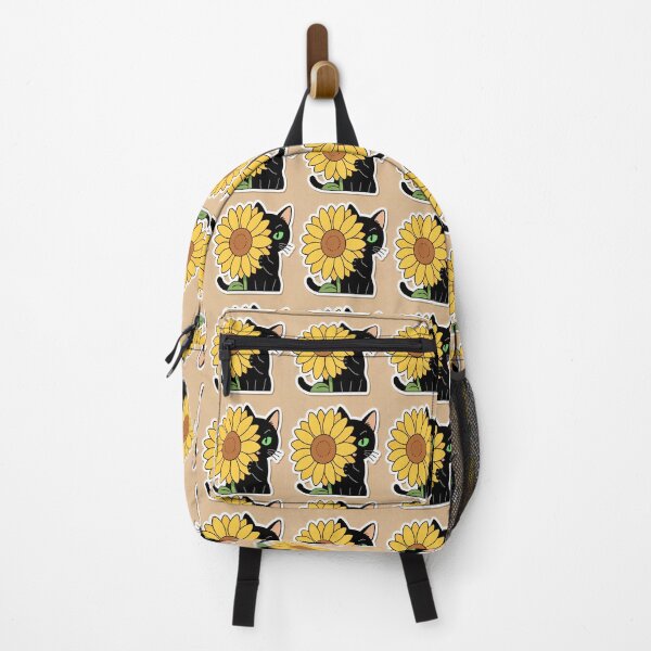 Item preview, Cute Black Cat Peeking Behind Sunflower Kawaii Sticker designed and sold by OksArtStudio.