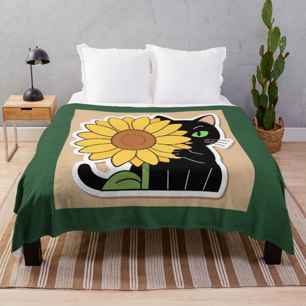 Item preview, Cute Black Cat Peeking Behind Sunflower Kawaii Sticker designed and sold by OksArtStudio.