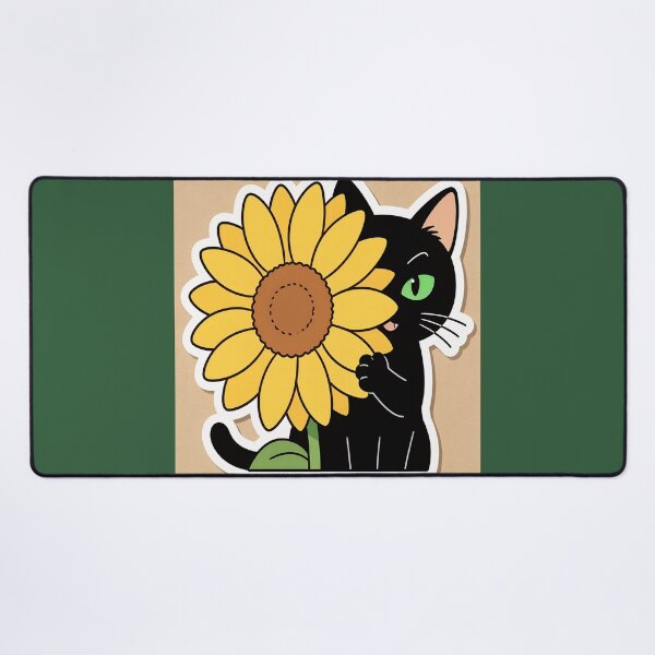 Item preview, Cute Black Cat Peeking Behind Sunflower Kawaii Sticker designed and sold by OksArtStudio.