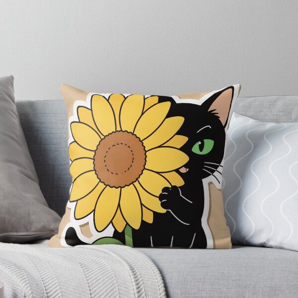 Item preview, Cute Black Cat Peeking Behind Sunflower Kawaii Sticker designed and sold by OksArtStudio.