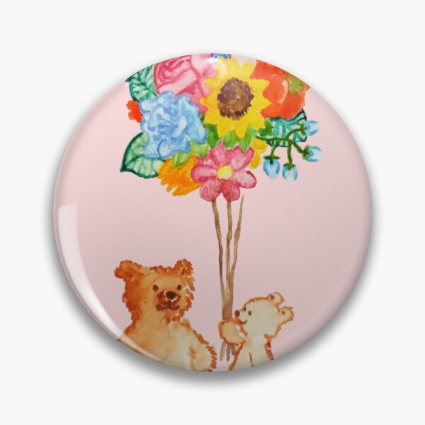 Item preview, Two Cute Bears With Flower Balloons Cute Gift Children Watercolor Hand Painted Baby Pink Background designed and sold by BOKEbyTC.