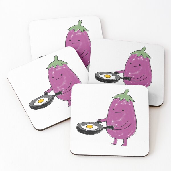 Item preview, Cute Eggplant Cooking Fried Egg Illustration designed and sold by Amareajaosa.