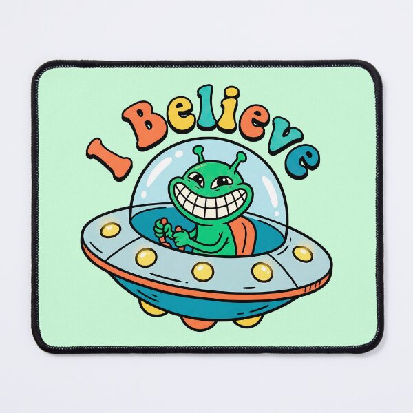 Item preview, I Believe - Smiling Alien in Flying Saucer designed and sold by ThreadRiotTees.