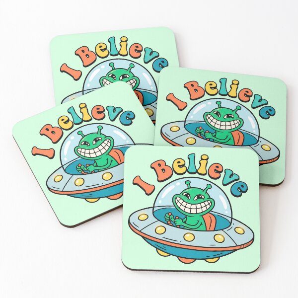 Item preview, I Believe - Smiling Alien in Flying Saucer designed and sold by ThreadRiotTees.