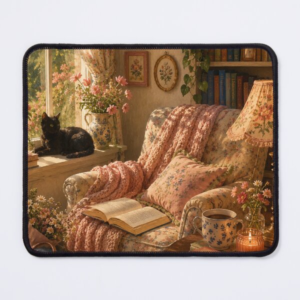 Item preview, A Quiet Afternoon – Cozy Reading Nook & Black Cat Art designed and sold by simplybycortney.